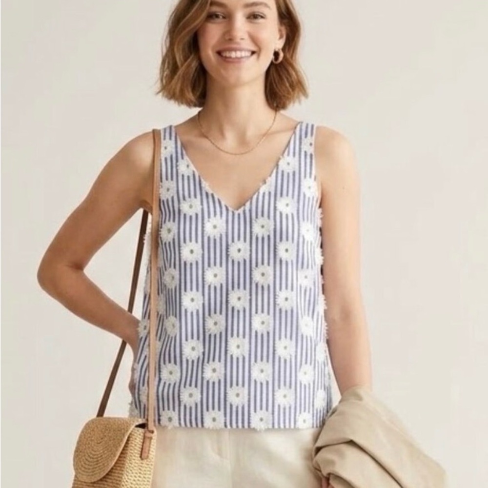 A New Day Blue and White Striped Embroidered Tank